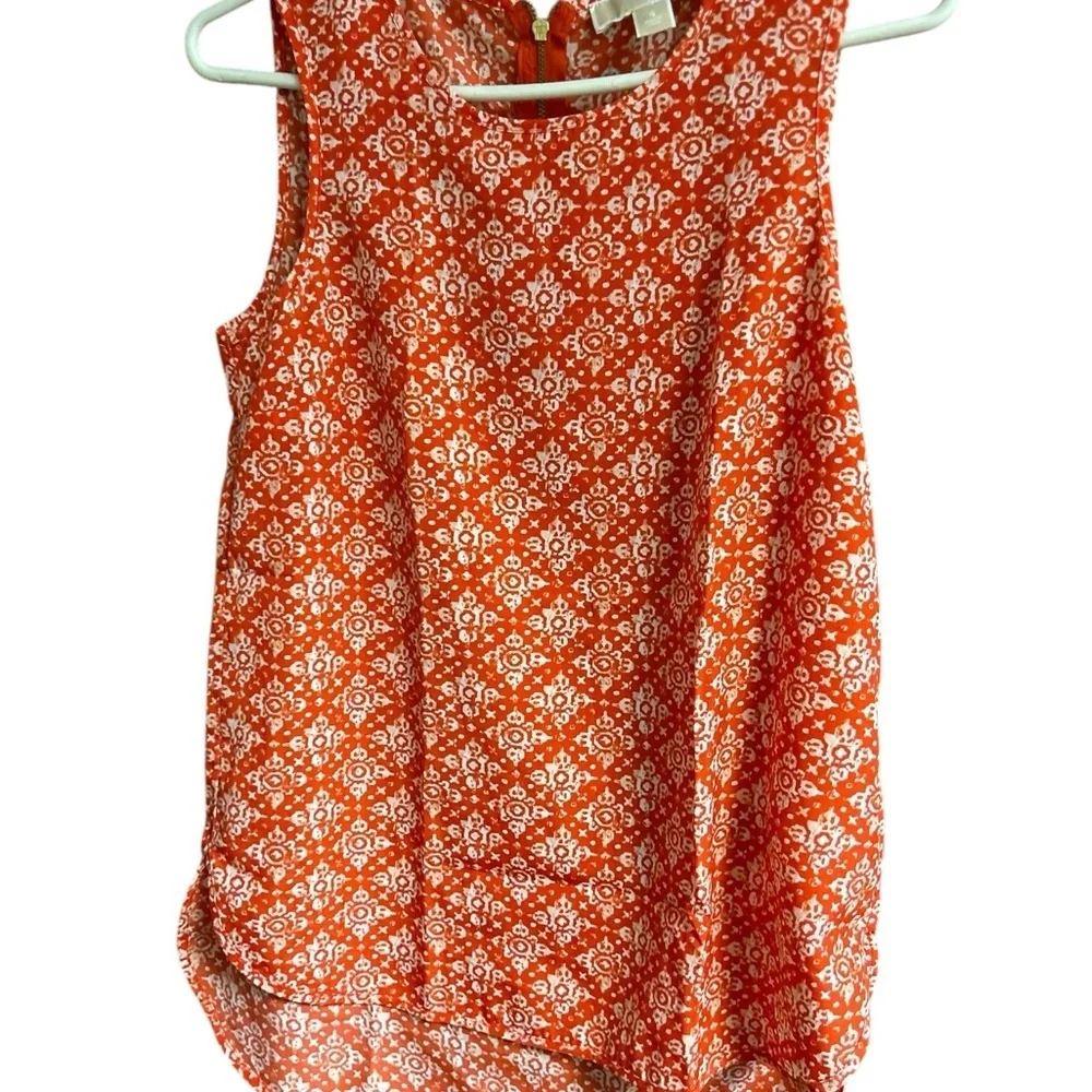 Michael Kors Women's Sleeveless Blouse Orange White‎ Back Zip Size S